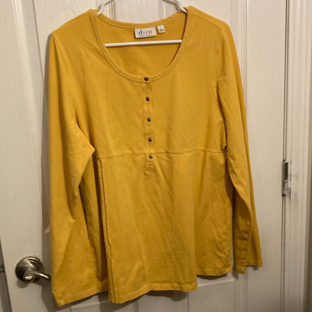 Yellow Long Sleeve half Button-Up Top